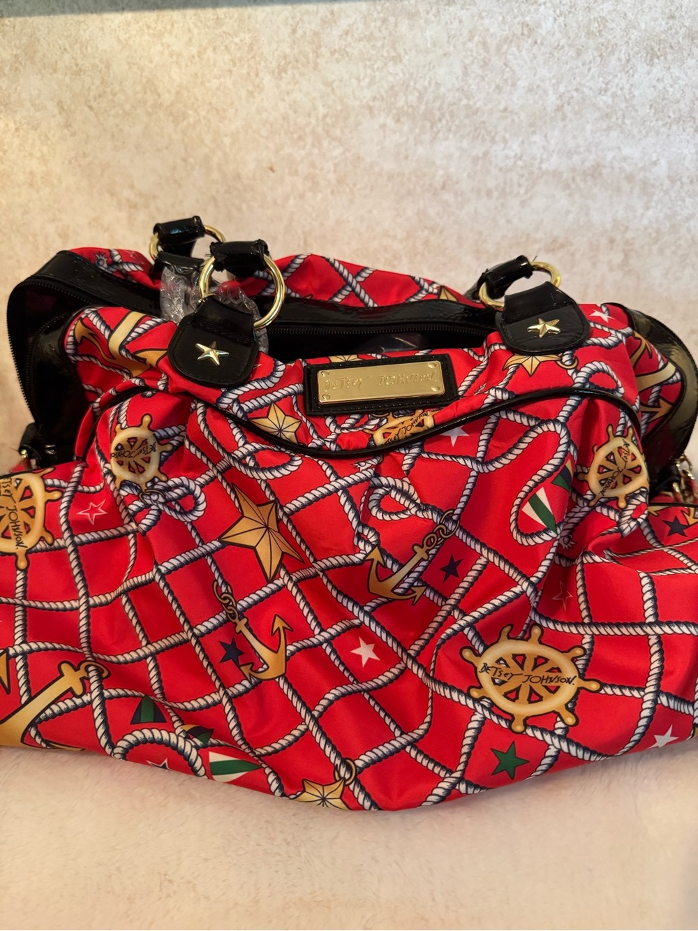 Bright Red Nautical-Print Shoulderand strap Bag by Betsey Johnson